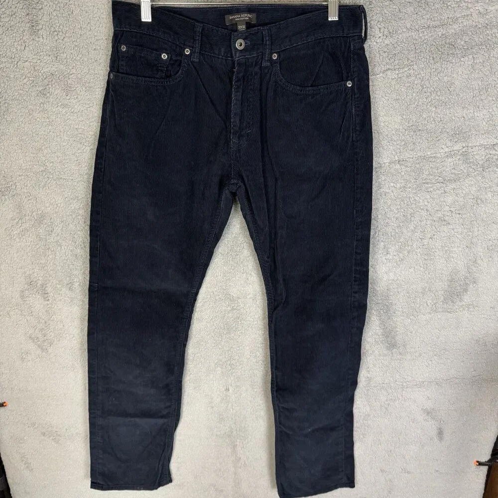 S Banana Republic Corduroy Pants Mens 32x32 Blue Straight Fit Dress Chino‎ Pima